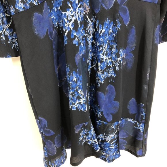Banana Republic Dark Blue Floral 3/4 Sleeve Peplum Hem Midi Dress 10 - Picture 10 of 16